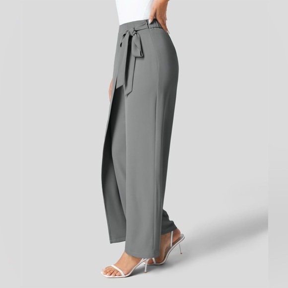 Halara Grey High Waisted Tie Side Invisible Zipper Wide Leg Work Pants|NEW/NWT🩶 - Picture 3 of 6